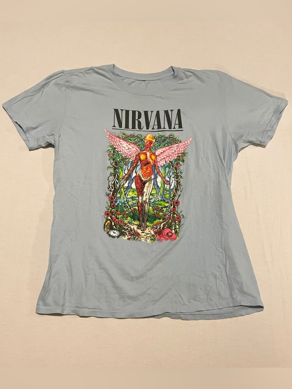 Nirvana In Utero Angel Graphic T-Shirt Daniel Mercer Art Blue Size Large